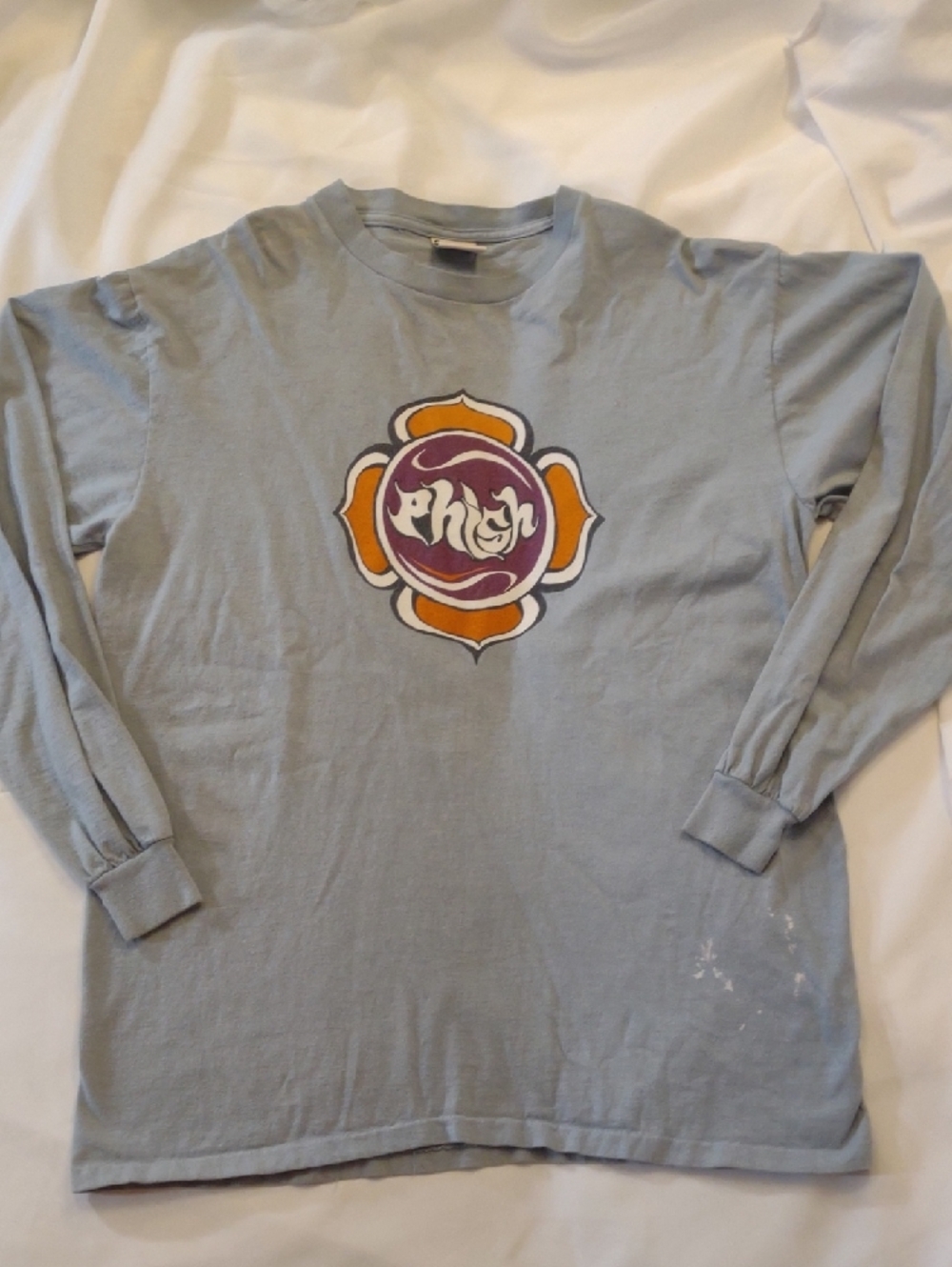 Vintage 90's Phish Long-Sleeve  Tee - Lt. Blue/Grey W/Purple & Orange Lotus Logo
